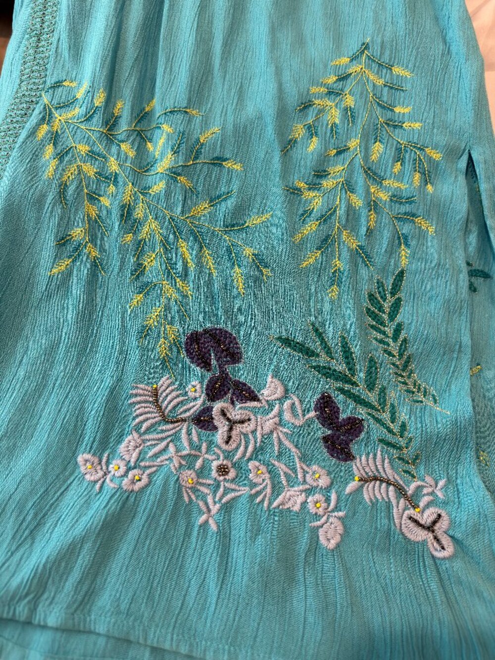 Chico’s Special Edition Embroidered Beaded Turquoise Ruana Duster Kimono S/M - Picture 7 of 16